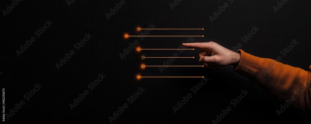 Poster silhouette of a manager pointing at a digital interface showing supply chain data, network lines glo