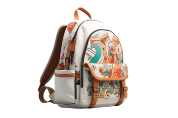 Schoolbag for kids on transparent background. PNG cut out. School related themes. Back to school. School holidays. Learning at school. Image for graphic designer. Image for flyers.