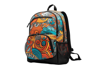 Schoolbag for kids on transparent background. PNG cut out. School related themes. Back to school. School holidays. Learning at school. Image for graphic designer. Image for flyers.