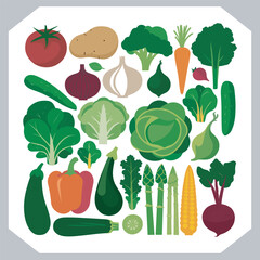 Set of vegetables black silhouette Carrot, potato, tomato, cucumber, onion, garlic, cauliflower, bell pepper, cabbage vector icon in white background.