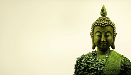 Lord Buddha made of leaves and flowers