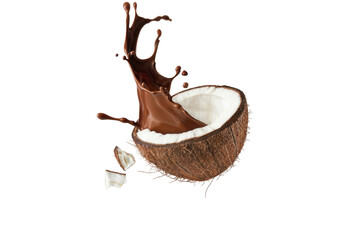 Coconut Half with Chocolate Splash and Pieces, PNG