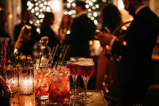 Sophisticated New Year's Eve Cocktail Party with Live Jazz Band and Stylish Bar Setting