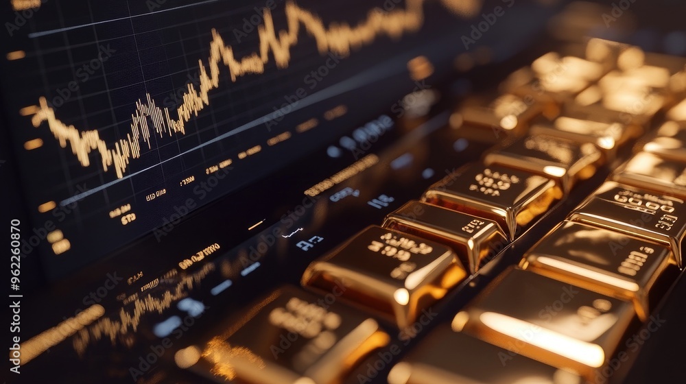 Poster close-up of an investment dashboard displaying a gold price chart with real-time updates and analyti