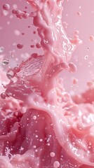 Liquid cosmetic 3D hydration fluid splash isolated on pink pastel background Glossy fluid foundation cream liquid texture shampoo face skin care cosmetic soap concealer wave liquid splash ads 