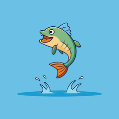 Vector Art Fish Leaping Over a Serene Lake