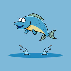 Vector Art Fish Leaping Over a Serene Lake