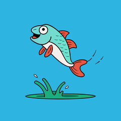 Vector Art Fish Leaping Over a Serene Lake