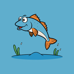 Vector Art Fish Leaping Over a Serene Lake