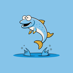 Vector Art Fish Leaping Over a Serene Lake