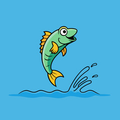 Vector Art Fish Leaping Over a Serene Lake