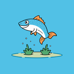 Vector Art Fish Leaping Over a Serene Lake