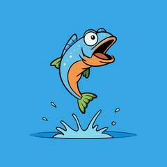 Vector Art Fish Leaping Over a Serene Lake