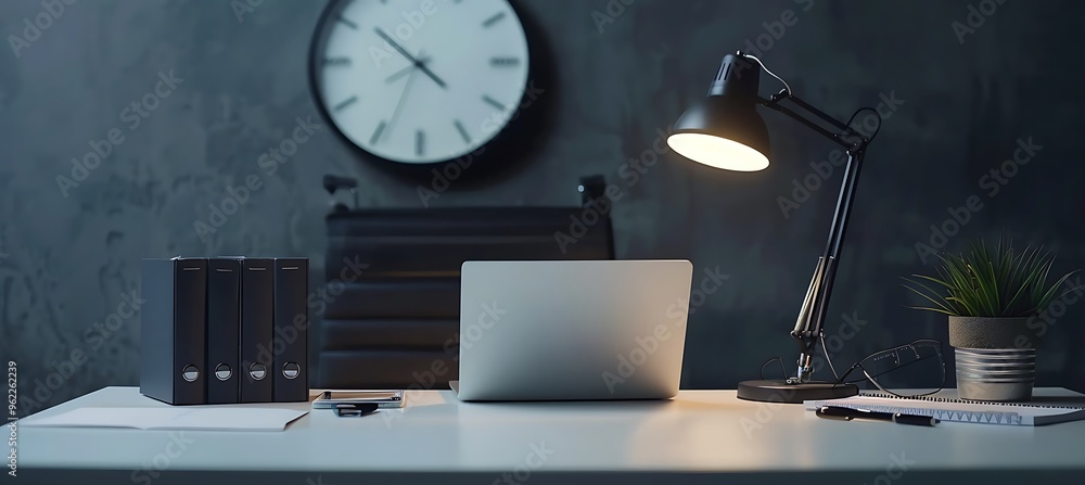 Poster a working table with study lamp