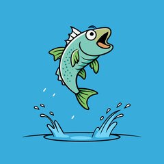 Vector Art Fish Leaping Over a Serene Lake