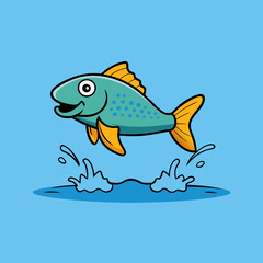 Obraz premium Vector Art Fish Leaping Over a Serene Lake