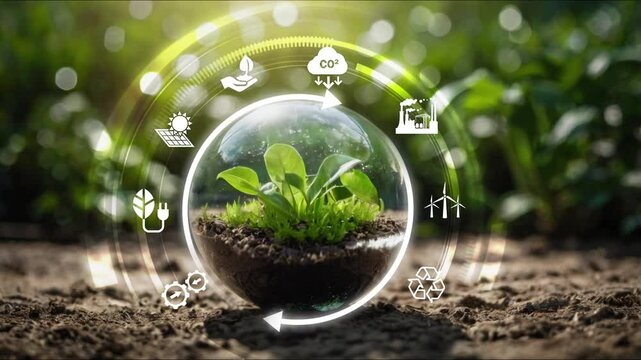 Circular economy concept for future business growth and environmental sustainability and reduce pollution for future business and environmental growth.Wooden cubes .4k corporate video.Place for logo 