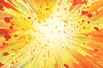 A vibrant comic explosion, bursting with energy, radiates outward in shades of yellow, orange, and red, creating a dynamic and captivating visual.