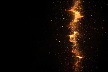 A shimmering column of golden sparks ascends against a deep black background, a captivating display of light and energy.