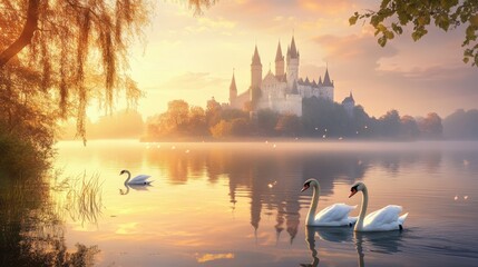 Fototapeta premium Golden palace with green domes at sunset.