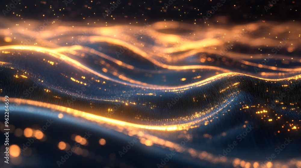 Poster abstract digital waves with bokeh lights.