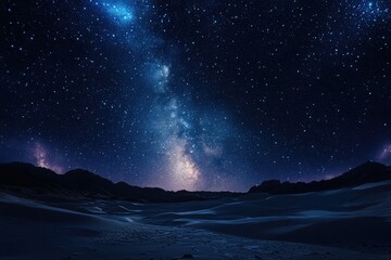Fototapeta premium Starry night sky over a desert landscape.