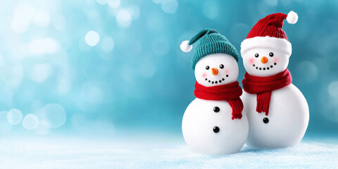 Charming snowman family enjoys a winter day in a snowy park, ready for Christmas celebrations together
