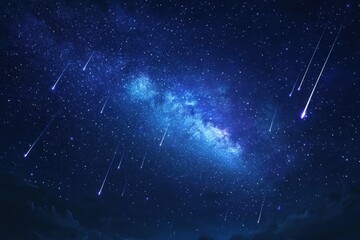 Fototapeta premium Night sky with shooting stars and the Milky Way.