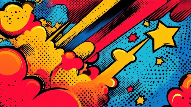 abstract pop art elements in a vibrant and lively pattern, ideal for a creative banner design with a comic touch