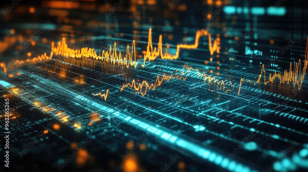 Poster detailed view of a digital interface showing electrical wave patterns and data, with a focus on sign