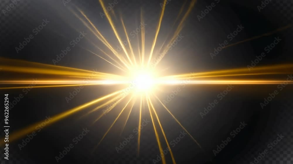 Poster bright golden burst of light creating dynamic visual effects in a dark background