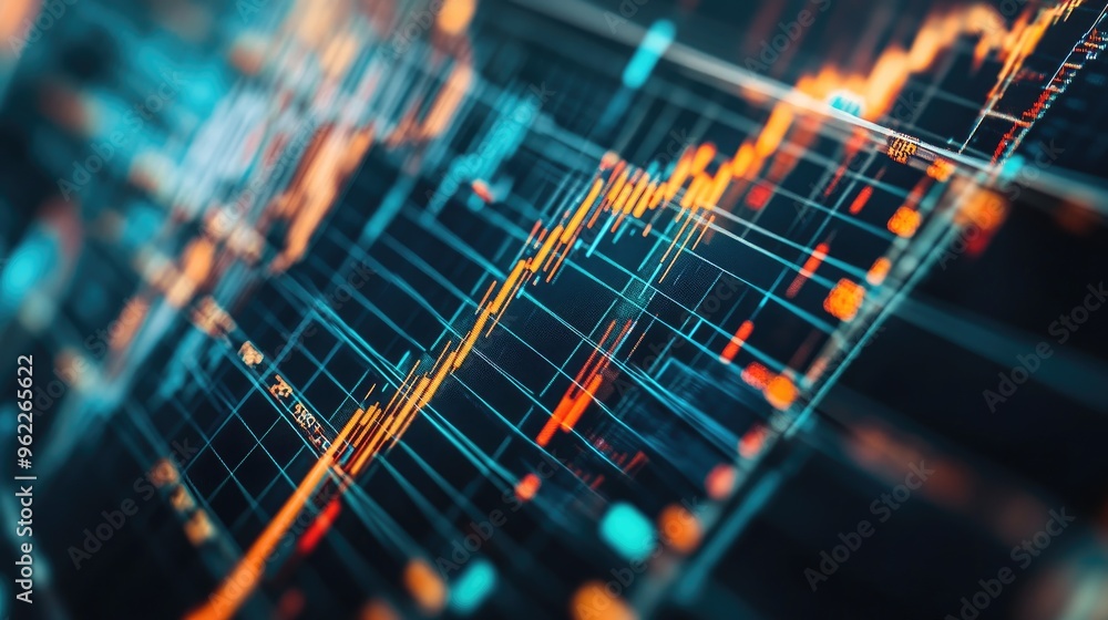 Poster detailed view of a financial graph showing stock price trends with colorful indicators and data poin