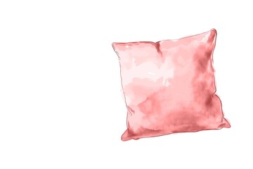Fototapeta premium Illustration of a single pink pillow with soft watercolor-like shading on a plain white background