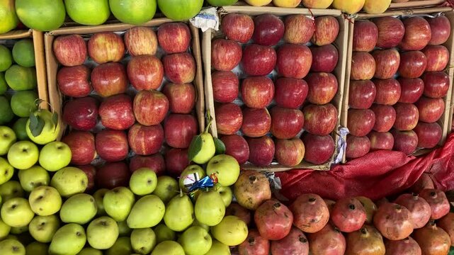 Horizental View of a Beautiful Fruit Shop Persian Limes Pears and Pomegranate Fruit
