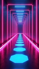 Abstract Glowing Magenta Blue Neon Lights Floor Background