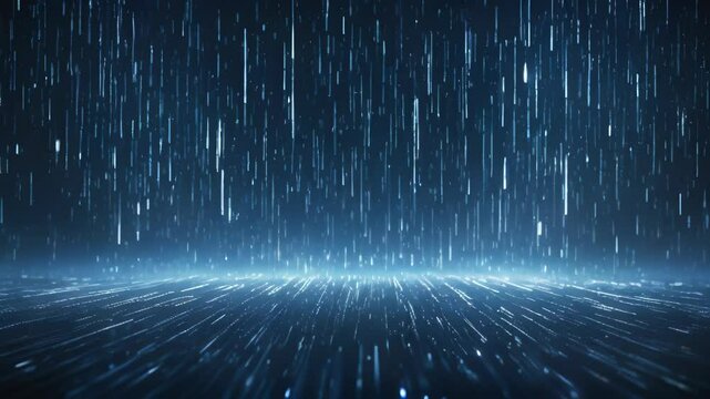 Abstract Rainy Background with Blue Particles Falling Down