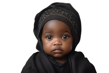 Black baby on transparent background. Birth related themes. Childbirth. Africa country. African baby. Afro american baby. Image for graphic designer. Image for flyers.