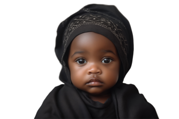 Black baby on transparent background. Birth related themes. Childbirth. Africa country. African baby. Afro american baby. Image for graphic designer. Image for flyers.