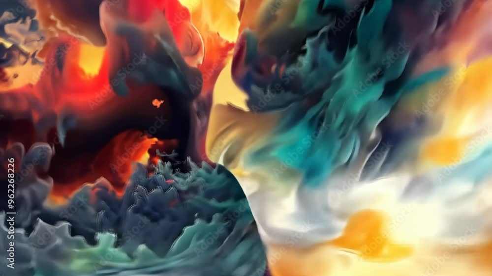 Poster colorful swirling clouds and dynamic patterns in a celestial landscape
