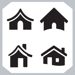 Black silhouettes of houses and cottages, home property logo set package, home button, residential building, country cottage, apartment vector illustrations