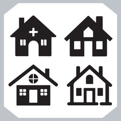 Black silhouettes of houses and cottages, home property logo set package, home button, residential building, country cottage, apartment vector illustrations