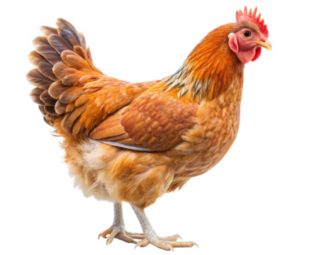 A side view of a hen isolated on a transparent background PNG.