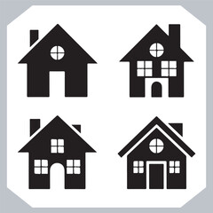 Black silhouettes of houses and cottages, home property logo set package, home button, residential building, country cottage, apartment vector illustrations