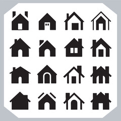 Black silhouettes of houses and cottages, home property logo set package, home button, residential building, country cottage, apartment vector illustrations