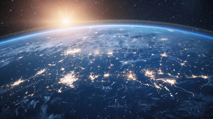 Fototapeta premium Earth From Space with Sunrise