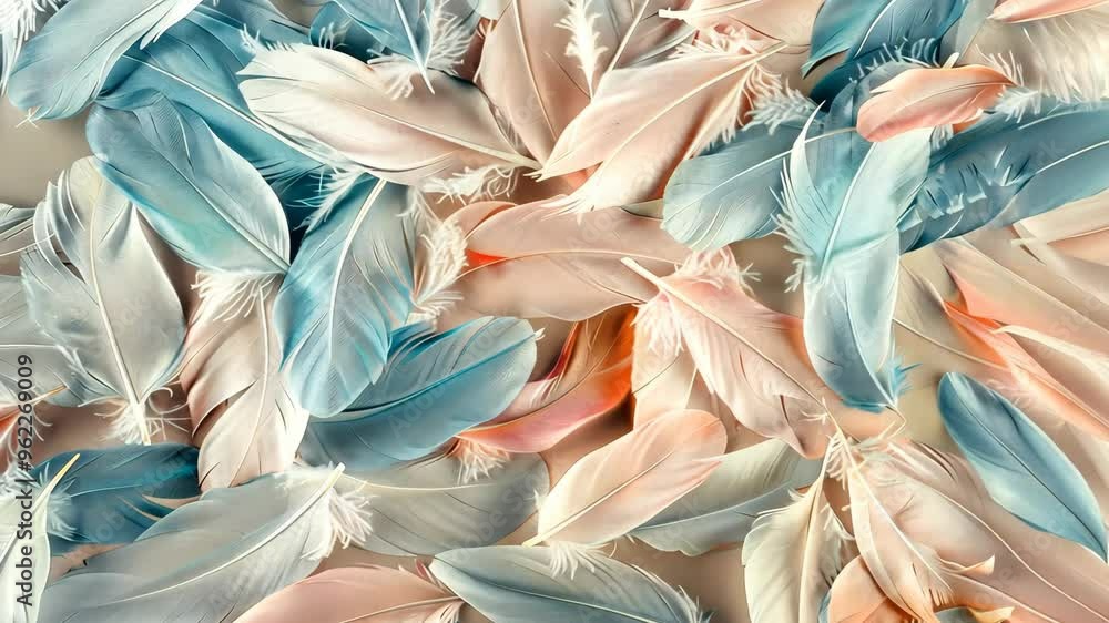 Poster colorful feathers arranged beautifully in a delicate pattern on a soft surface