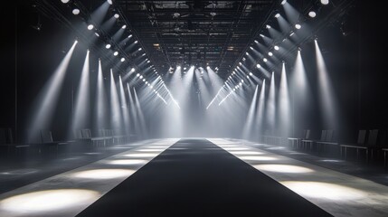 empty industrial stage with spotlights and dramatic lighting for performance or event visuals