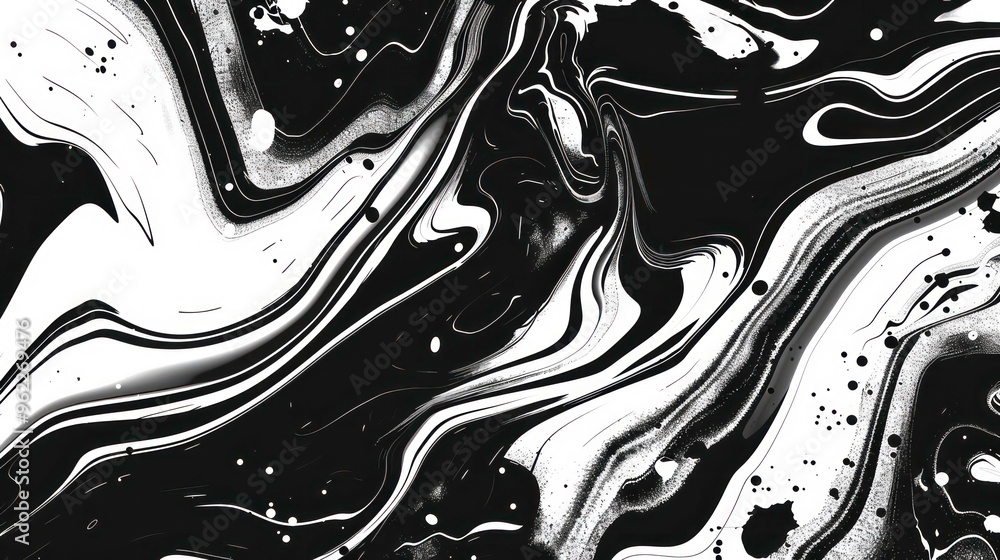 Aufkleber abstract black and white marble texture with swirling patterns and splatters.