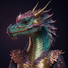 Obraz premium profile portrait of a shiny iridescent dragon