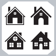 Black silhouettes of houses and cottages, home property logo set package, home button, residential building, country cottage, apartment vector illustrations.
